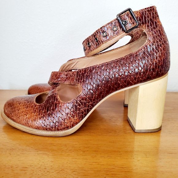 Schuler Sons Philadelphia Nalia Heels Brown Leather Chunky SZ 8.5 Anthropologie - Picture 4 of 12